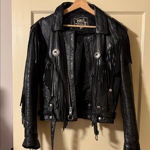 Vintage FIRST Leather Fringe Moto Jacket